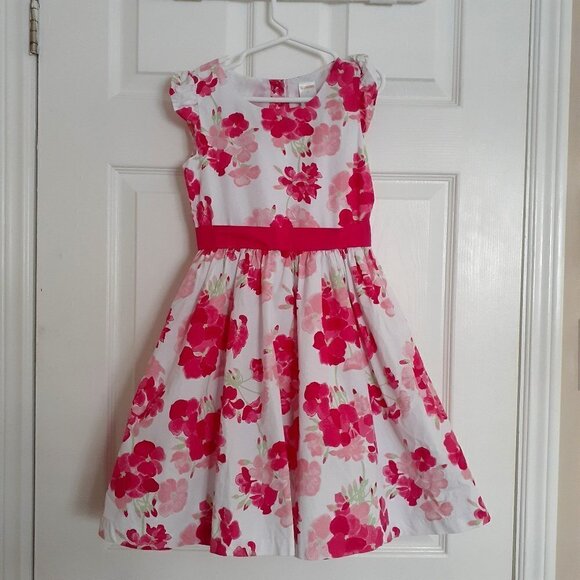 Gymboree Girl's 7 White Pink Floral Back Bow Cotton Easter Spring Dress - Picture 2 of 12